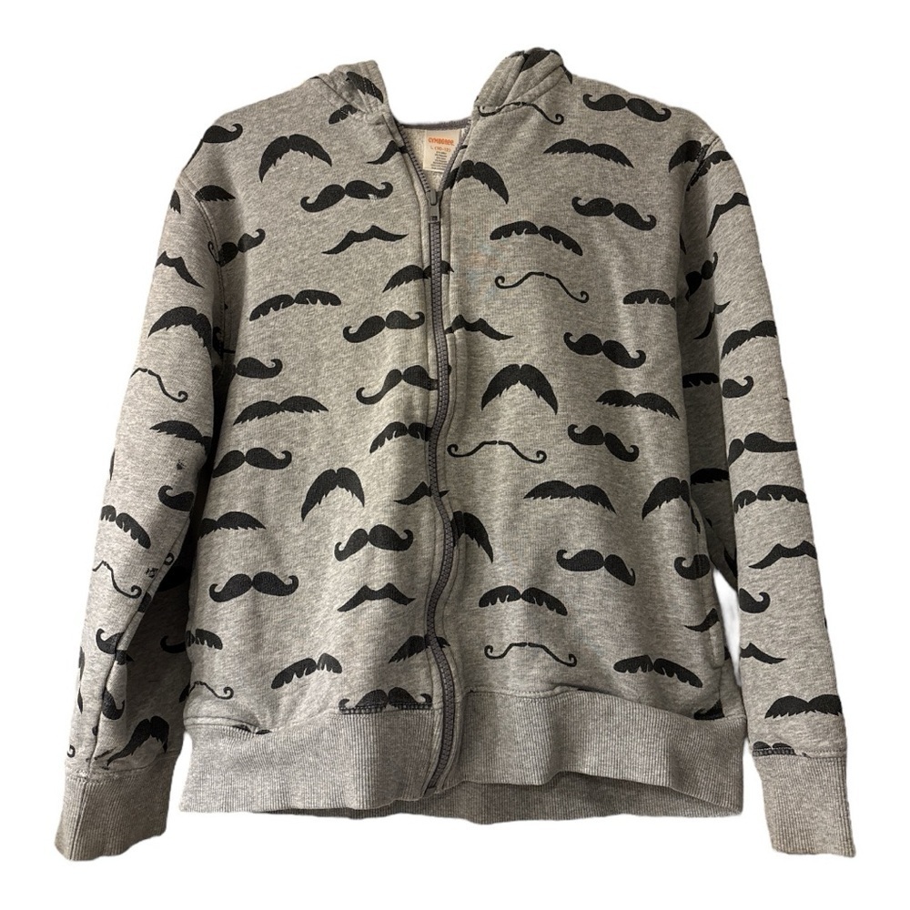 Gymboree Gray and Black Mustaches Hoodie Size Large
